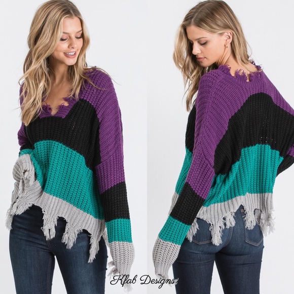 LAST 1! V Neck Destroyed Vibrant Sweater! - Picture 2 of 6